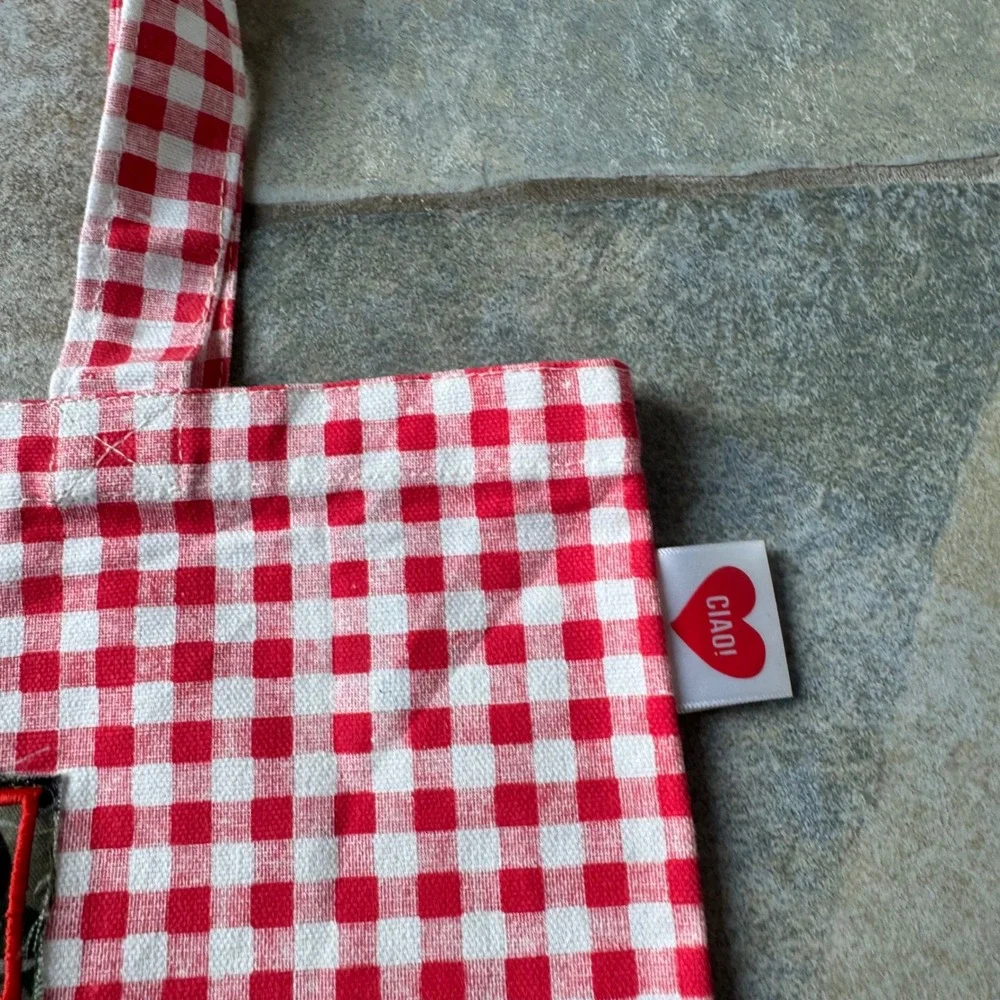 Eataly Gingham Market‎ Tote Bag Red White CAMO Check Cotton Promo 14.5x15.5 RARE